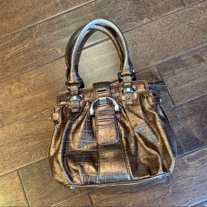 B Makowsky Leather Bronze Satchel Bag